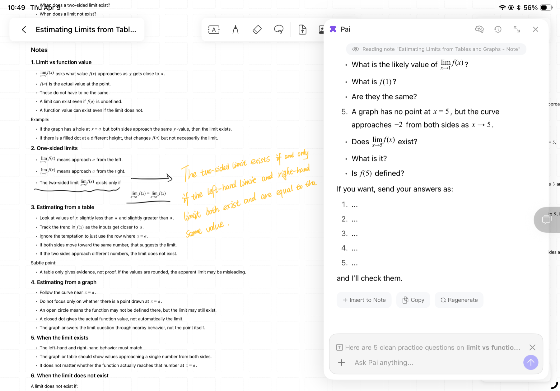 PaiNotes note canvas with Pai assistant